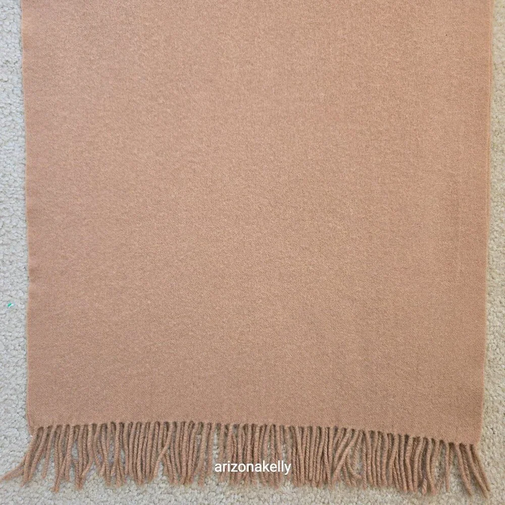 Classic Camel-colored Wool Scarf with Fringe Tan